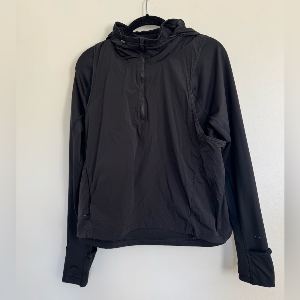 Athleta Whistler Fuse Half Zip Pullover Hooded Top Black- Medium